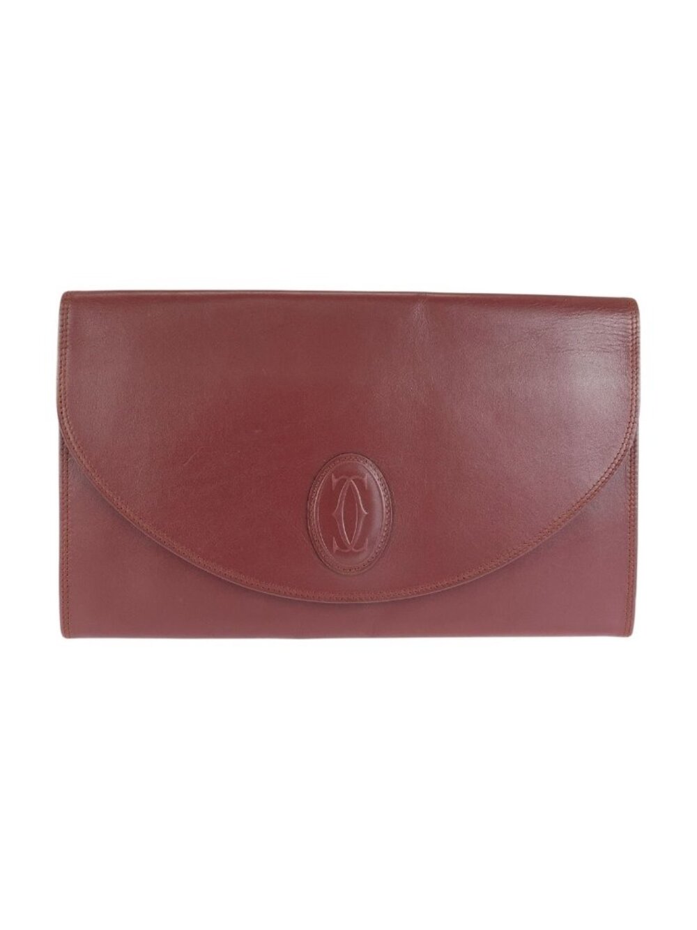 Cartier Must Line Wine Red Bordeaux Gold Leather Clutch